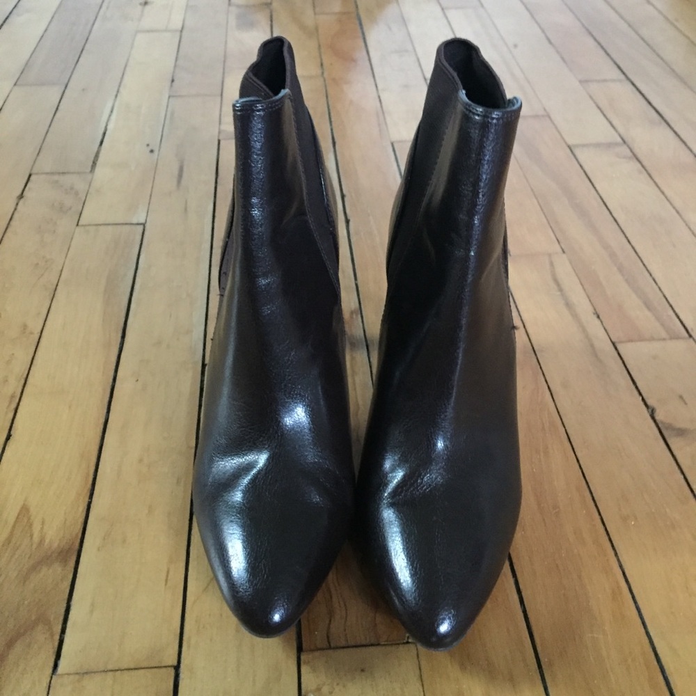 Franco Sarto Brown Glossy Stretch Booties